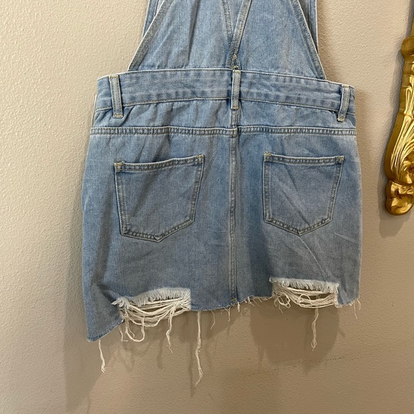 Distressed Destroyed Mini Skirt Overalls Jeans Size Medium Skortall Jumper - Picture 8 of 9